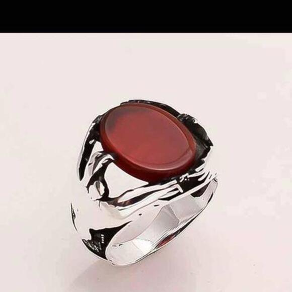 Eagle Feather Hold Red Onyx Mens Ring 925 Sterling silver Turkish Fine Jewelry - Picture 9 of 9